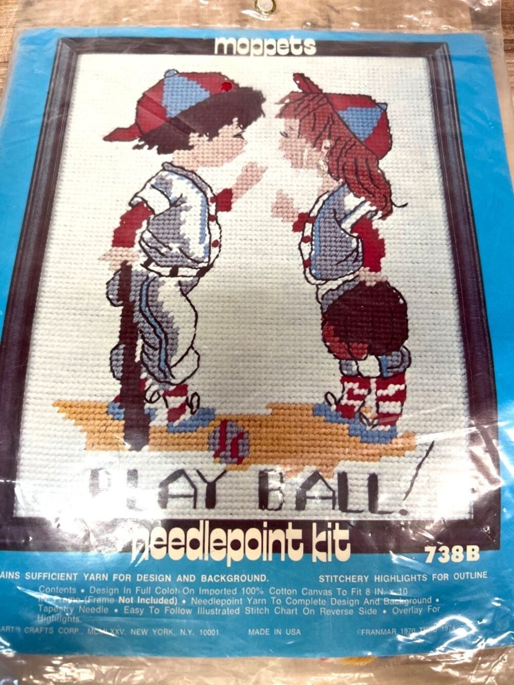 Moppets Needlepoint Kit "Play Ball" 738B Vintage Design Cotton Canvas 8"x10"